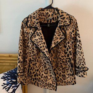 WHITE HOUSE BLACK MARKET Double-breasted Leopard Print Jacket, Size 0